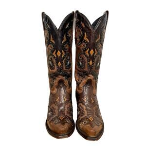 Lucchese M5015 Women’s Fiona Scarlette Cafe Brown Calf Stud Cowboy Western boots